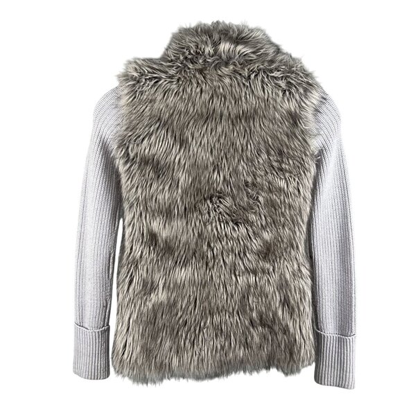 Express Womens S Oversized Merino Wool Blend Faux Fur Sweater Vest Knit Sleeves - Picture 2 of 16